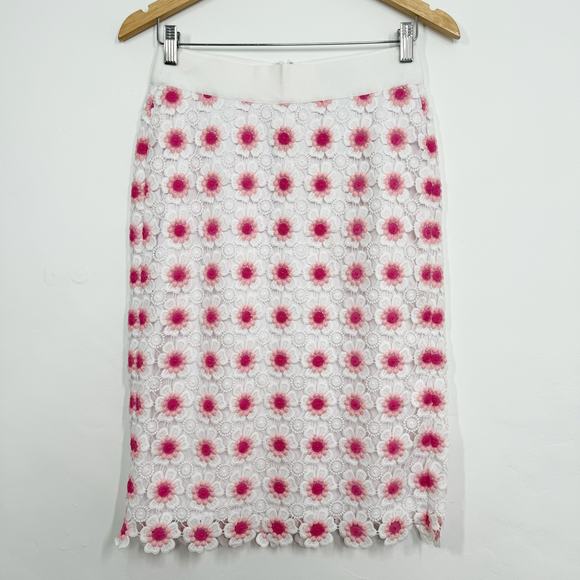 NWT J. Crew Floral Crochet Lace Pencil Skirt White Pink Preppy Work Twee Size 0 - Picture 2 of 9